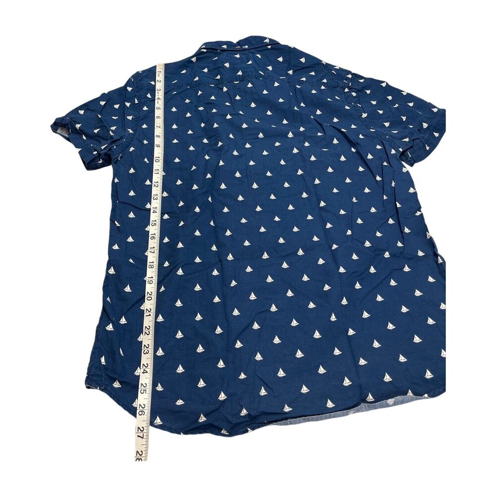 Denim & Flower Shirt Men's Large Navy Sailboat Print Cotton Slim Fit Button-Down - Picture 5 of 8